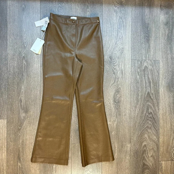 Aritzia Wilfred Adele Pant Flared Wide Leg Vegan Faux Leather Trouser High Rise - Picture 8 of 16